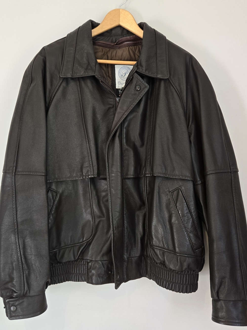 Vintage Men's Brown-Black Leather Jacket Classic Bomber Style Protocol VTG Lg 44